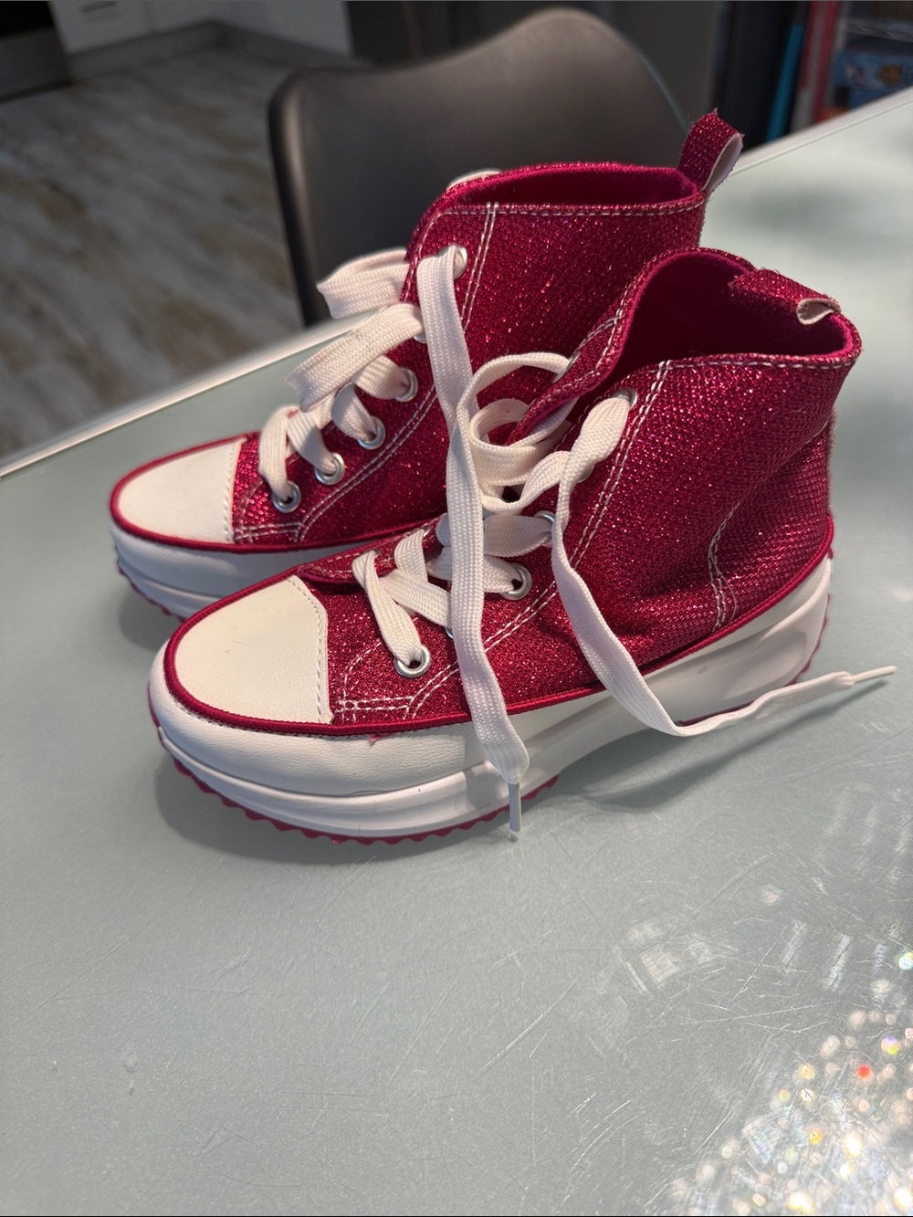 Girls' Glitter High-Top Sneakers in Fuchsia Pink